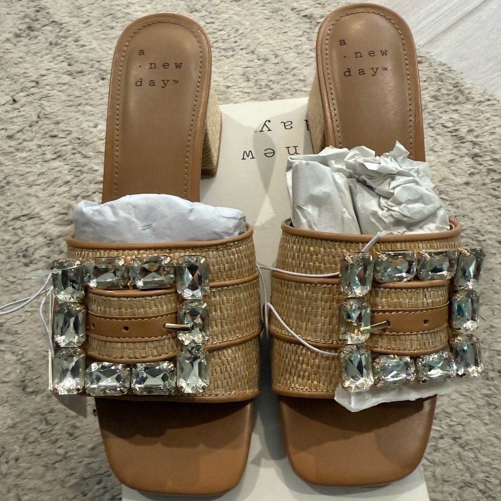 NWT A New Day Tan Embellished Slide Sandals